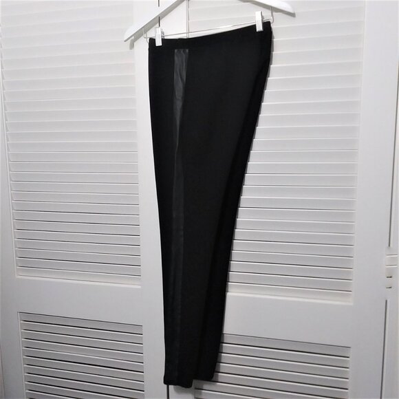 Eileen Fisher Black Pull On Leggings Leather Trim - Picture 7 of 10